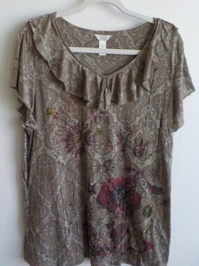 Christopher & Bank Top - Size X-Large Brown Ruffle Design Sleeveless  (742)